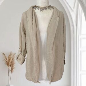 Active USA Early 2000's Open Front Cream Nude Linen Blazer Jacket S